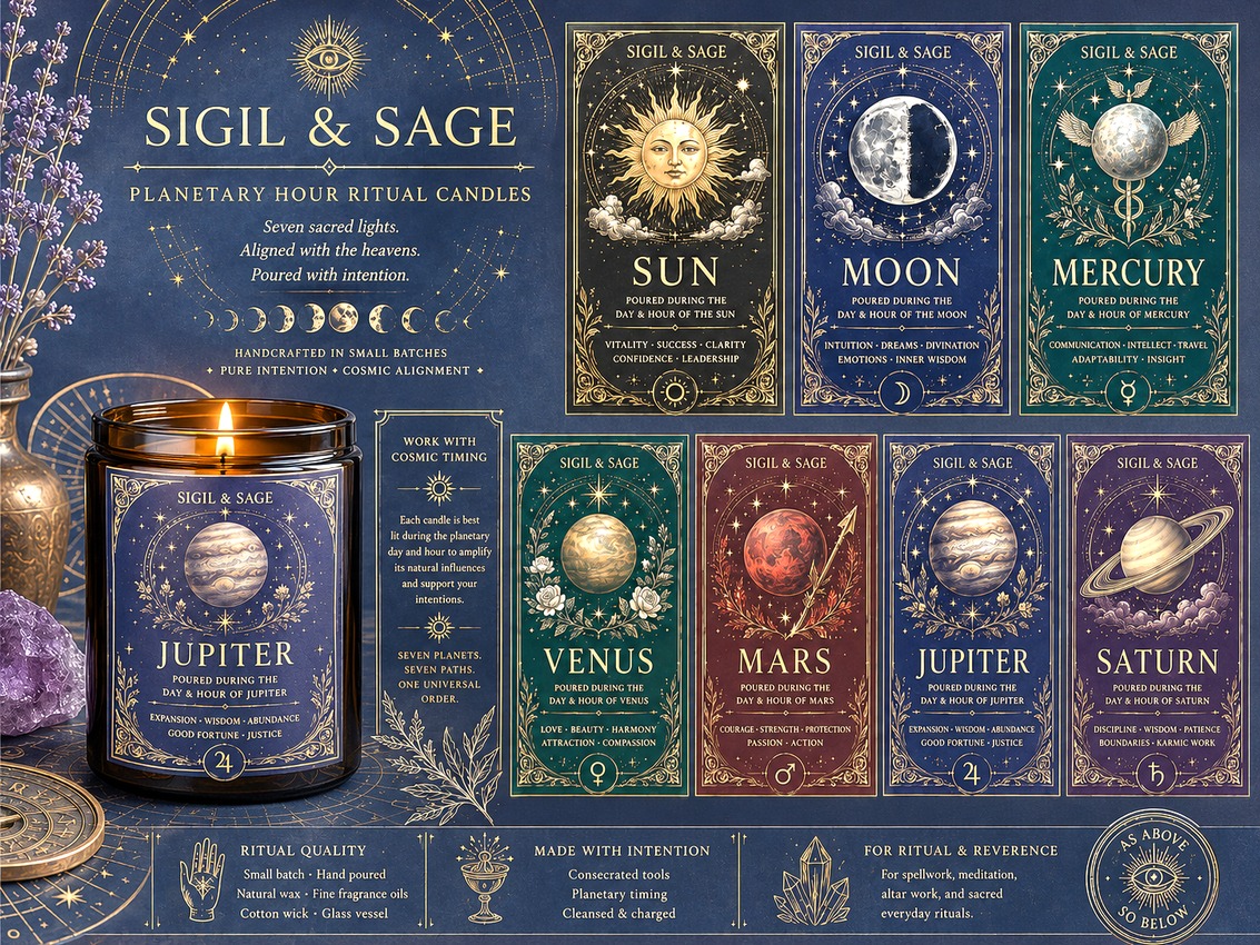 Planetary candle label designs